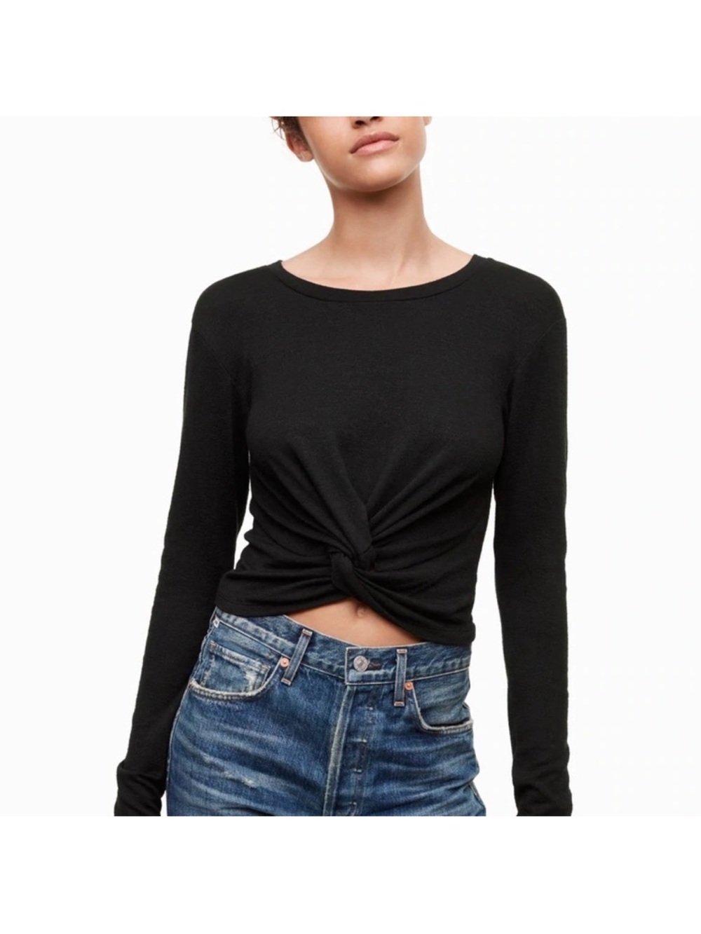 Wilfred Black Knot-Front Long Sleeve Top
